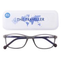 Traveller Jet 2 Blue Block Reading Glasses Grey Plano